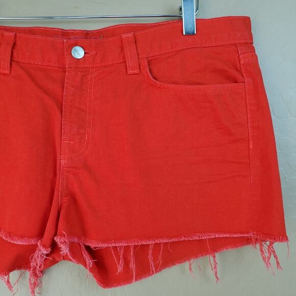 J Brand High Rise Cutoff Raw Hem Red Denim Shorts - Picture 4 of 9